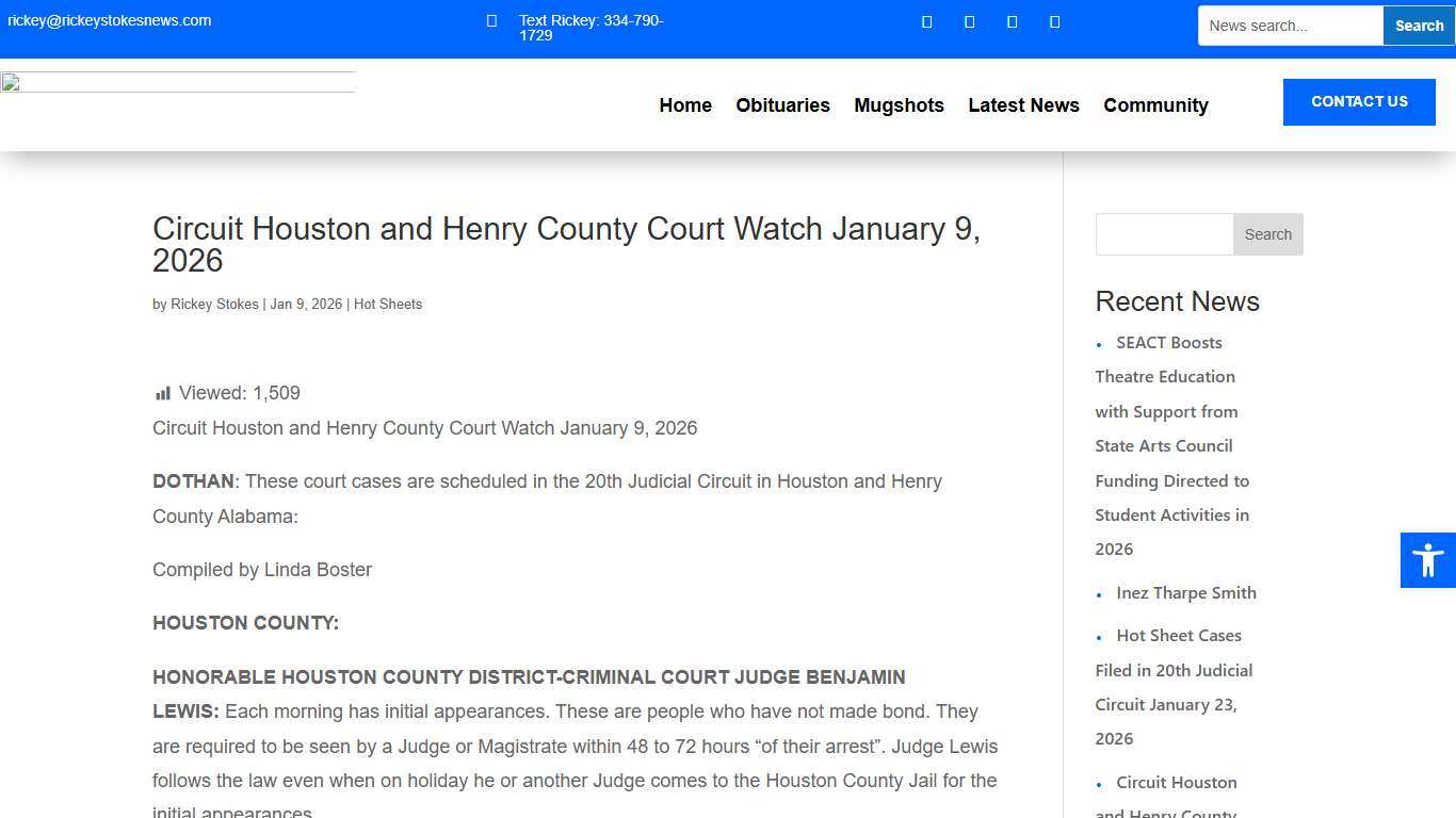Circuit Houston and Henry County Court Watch January 9, 2026 - Rickey Stokes News